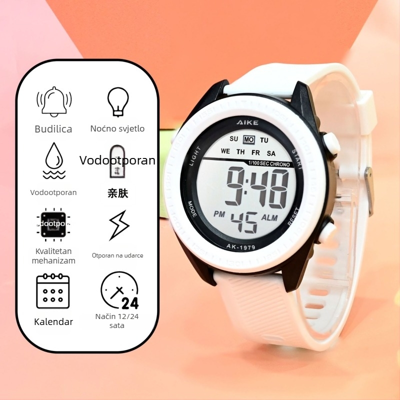 Unisex digitalni sat za učenike i svakodnevne aktivnosti na otvorenom, promjera 45 mm, vodootpornost 30 m.