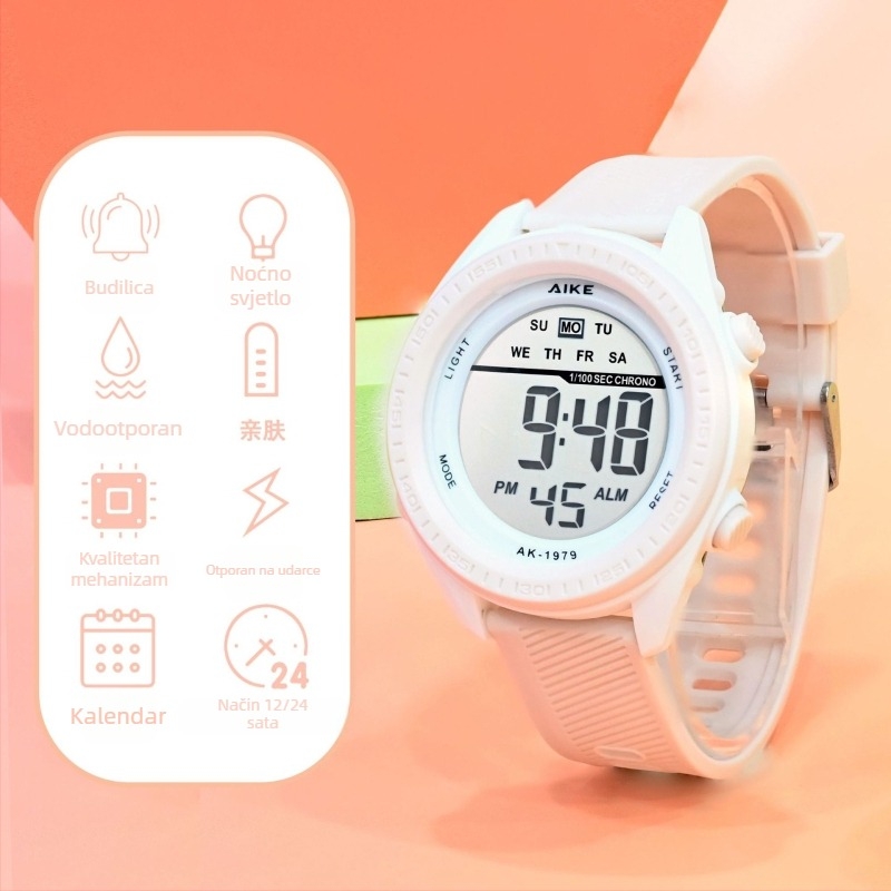 Unisex digitalni sat za učenike i svakodnevne aktivnosti na otvorenom, promjera 45 mm, vodootpornost 30 m.