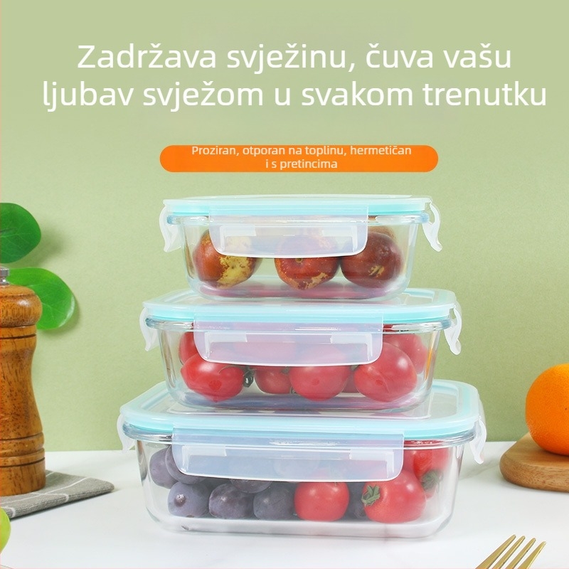 Kutija za mikrovalnu od stakla visokog borosilikatnog, za studente i zaposlenike, čuva hranu svježom, pogodna za pohranu u hladnjaku, lako se čisti