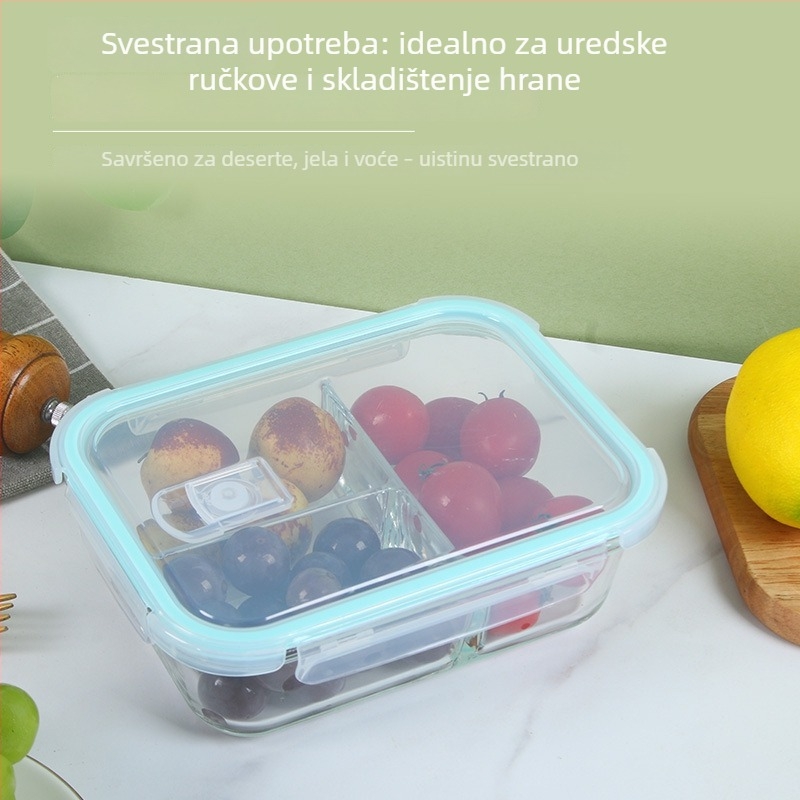 Kutija za mikrovalnu od stakla visokog borosilikatnog, za studente i zaposlenike, čuva hranu svježom, pogodna za pohranu u hladnjaku, lako se čisti