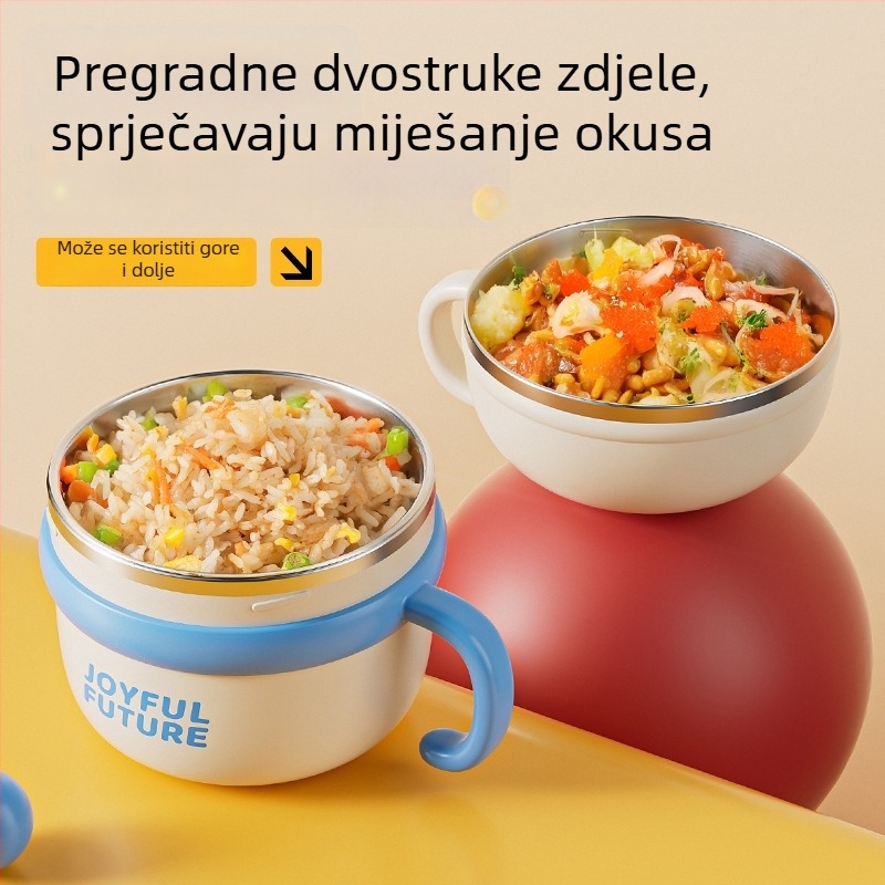 Izolirana posuda za obroke od nehrđajućeg čelika 304 s poklopcem, okrugla dvostruka posuda za kantinu za uredske radnike i studente, 1–2 L