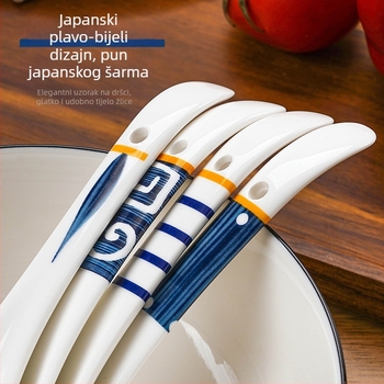 Keramička žlica za svakodnevnu upotrebu, japanskog stila kućna žlica za juhu s dugim drškom, velika bijela žlica za kašu i juhe