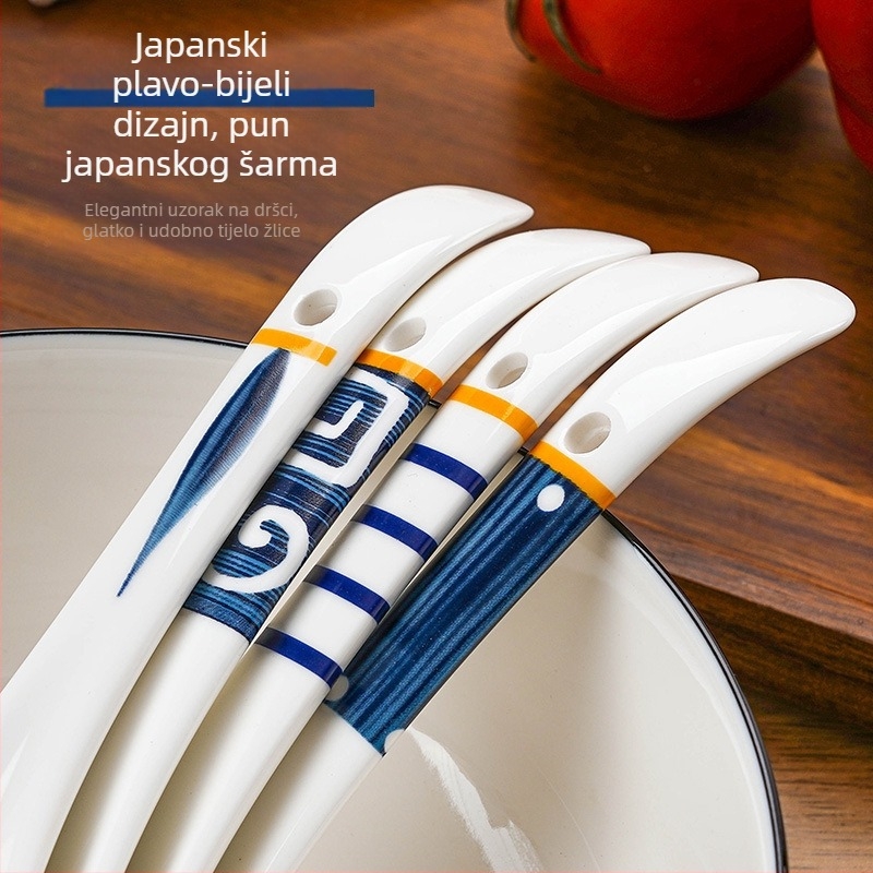 Keramička žlica za svakodnevnu upotrebu, japanskog stila kućna žlica za juhu s dugim drškom, velika bijela žlica za kašu i juhe