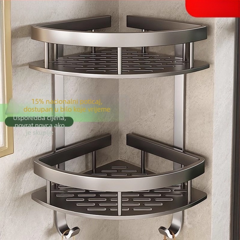 Kupaonski polic od anodiziranog aluminija, zidni bez bušenja, trokutasti koš, nordijski stil