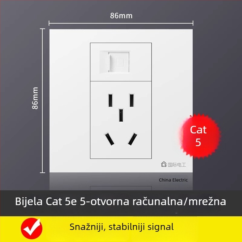 86-tipna zidna ploča s 5 mrežnih priključaka, Gigabit Cat6 mrežni priključci i napajanje