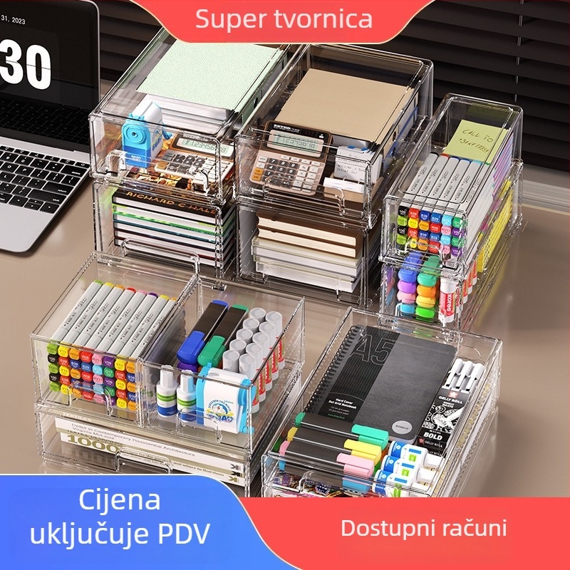 Izvlačna kutija za pohranu kozmetike i uredskih potrepština, prozirni akril, stolni organizator sa ladicama