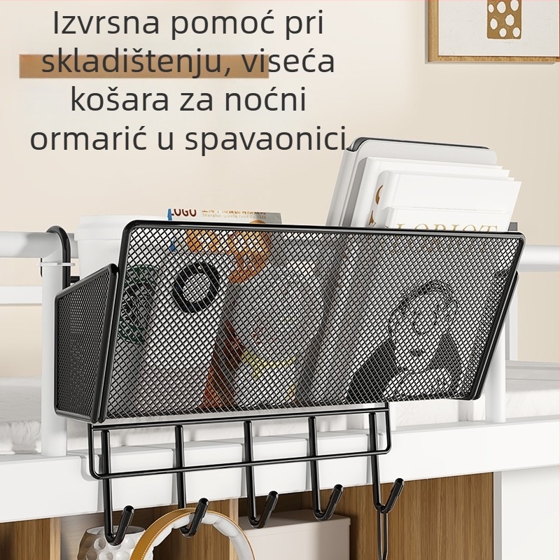 Metalna viseća košarica uz krevet – prostor za pohranu u studentskom domu, za gornji krevet