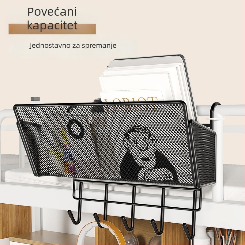 Metalna viseća košarica uz krevet – prostor za pohranu u studentskom domu, za gornji krevet