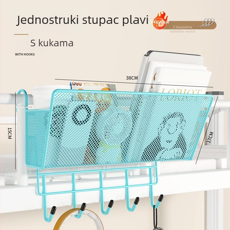 Metalna viseća košarica uz krevet – prostor za pohranu u studentskom domu, za gornji krevet