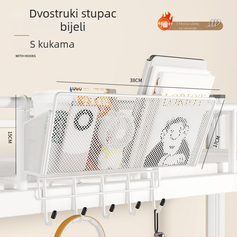 Metalna viseća košarica uz krevet – prostor za pohranu u studentskom domu, za gornji krevet