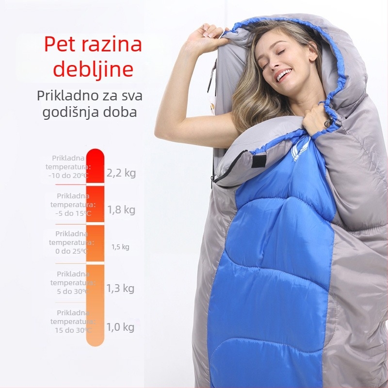 Spavaća vreća za jesen-zimu za odrasle i djecu, debela, otporna na hladnoću i prljavštinu, prijenosna za kampiranje na otvorenom, topla za unutarnju i vanjsku upotrebu.