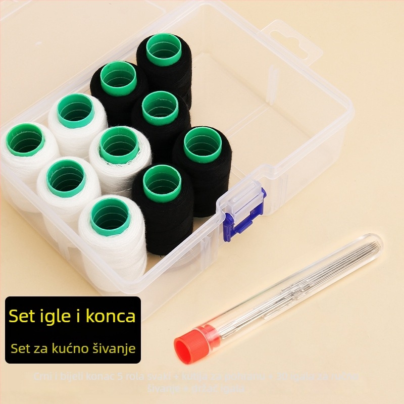 Kućni set za šivanje s crno-bijelim nitima, praktičan