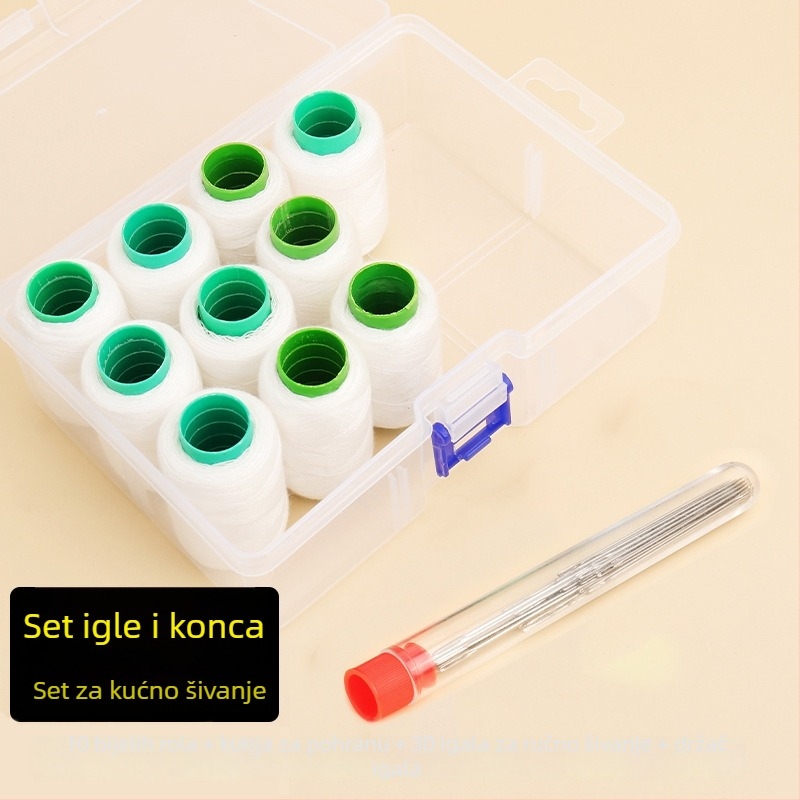 Kućni set za šivanje s crno-bijelim nitima, praktičan