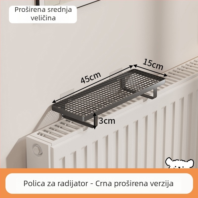 Polica za radijator s kukicama za kupaonicu, bez bušenja, za sušenje i skladištenje odjeće
