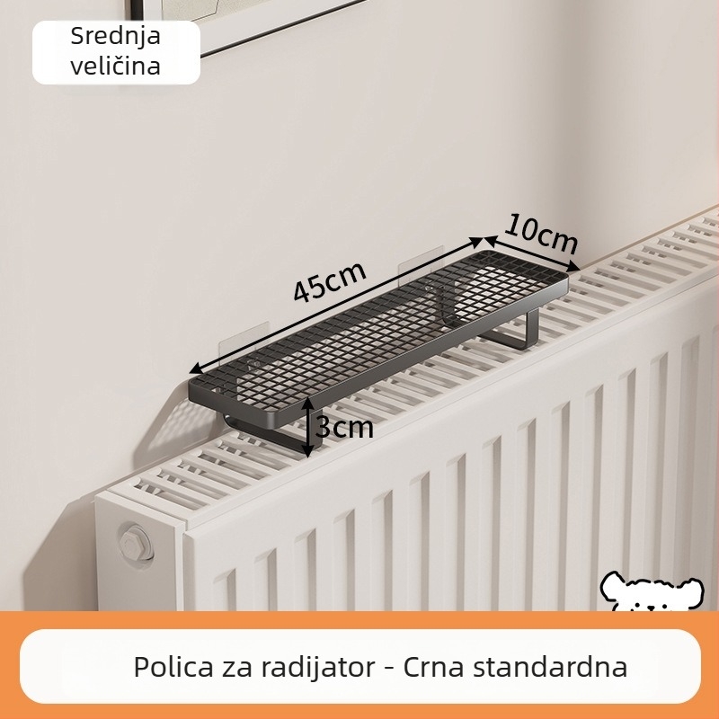 Polica za radijator s kukicama za kupaonicu, bez bušenja, za sušenje i skladištenje odjeće