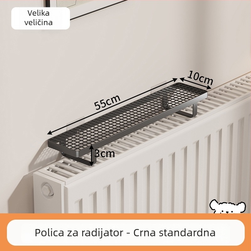 Polica za radijator s kukicama za kupaonicu, bez bušenja, za sušenje i skladištenje odjeće