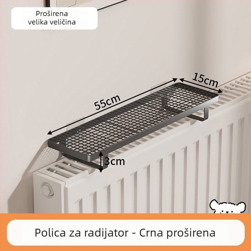 Polica za radijator s kukicama za kupaonicu, bez bušenja, za sušenje i skladištenje odjeće