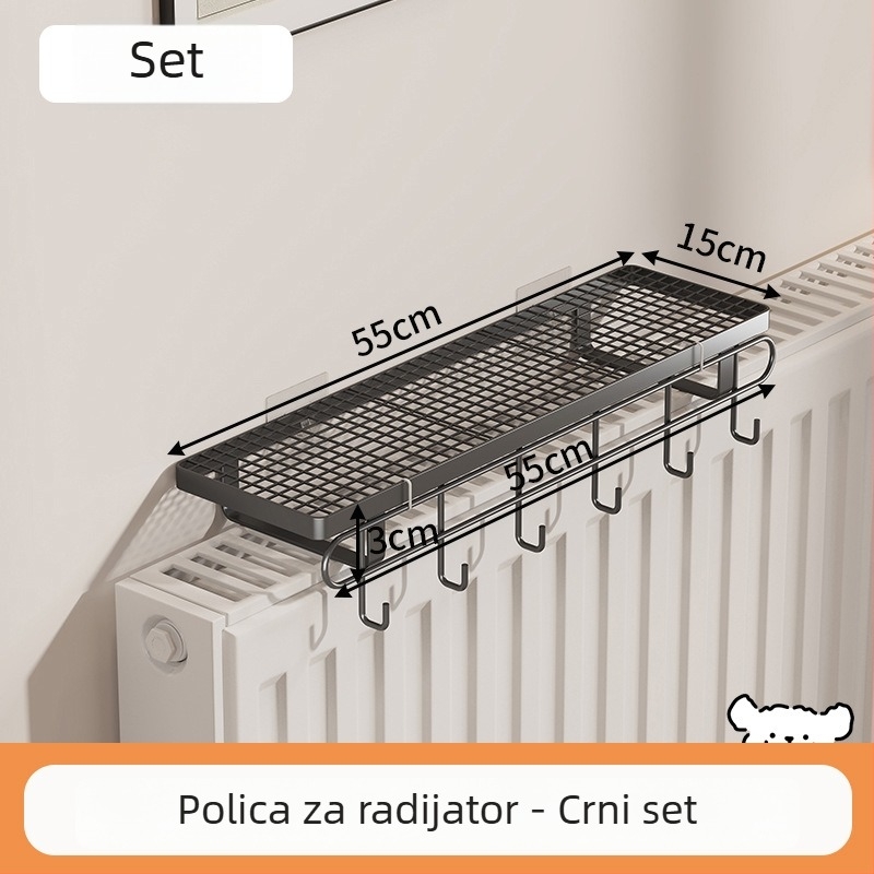 Polica za radijator s kukicama za kupaonicu, bez bušenja, za sušenje i skladištenje odjeće