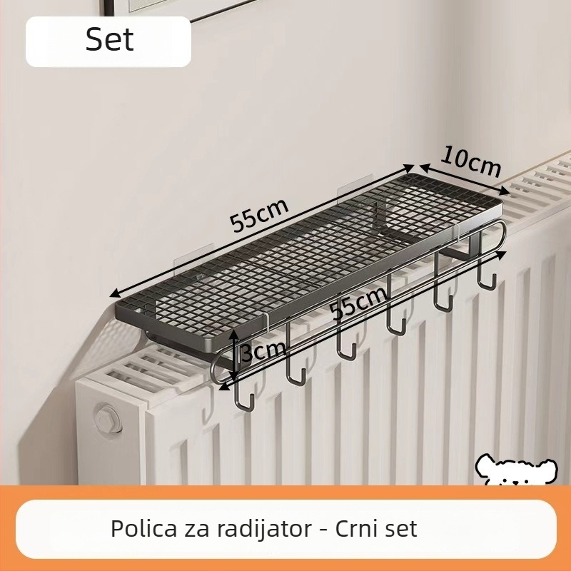Polica za radijator s kukicama za kupaonicu, bez bušenja, za sušenje i skladištenje odjeće