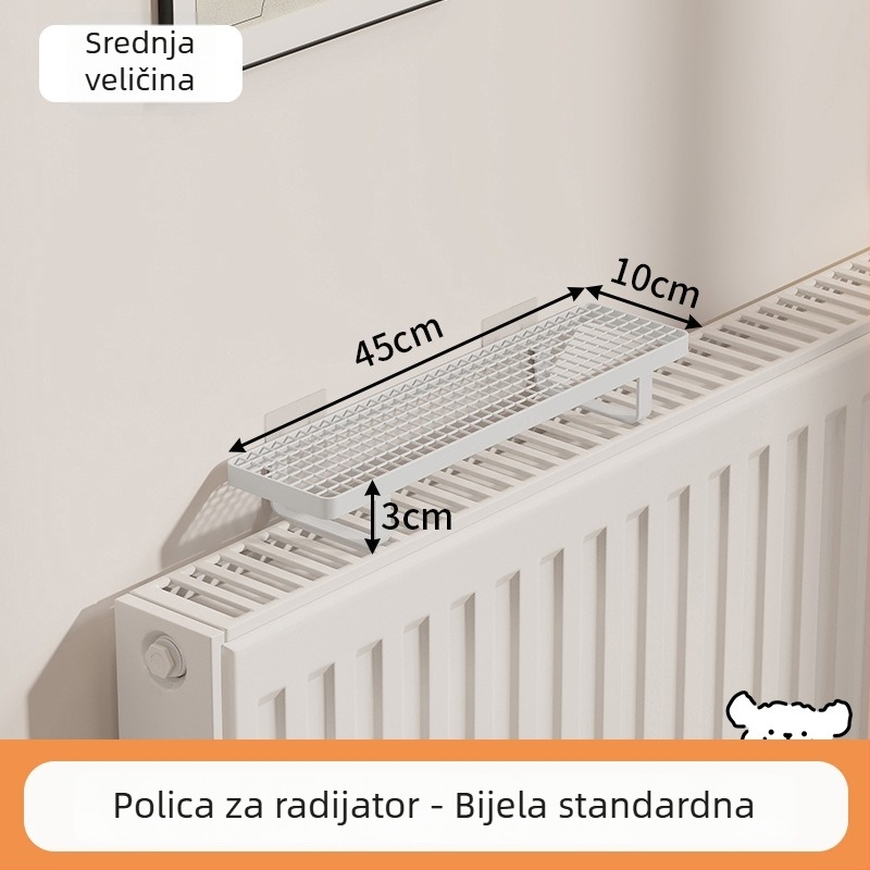 Polica za radijator s kukicama za kupaonicu, bez bušenja, za sušenje i skladištenje odjeće