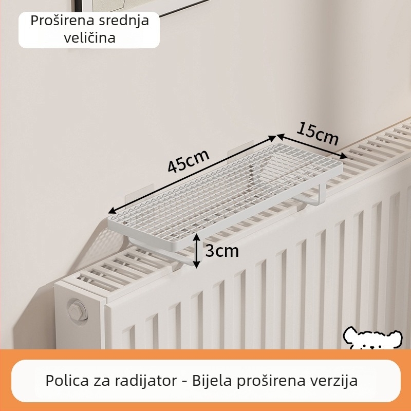 Polica za radijator s kukicama za kupaonicu, bez bušenja, za sušenje i skladištenje odjeće