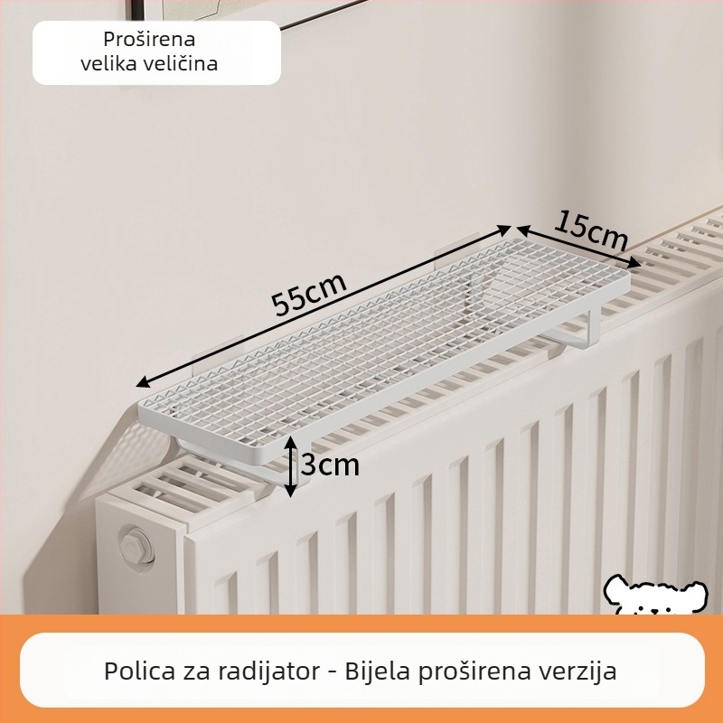 Polica za radijator s kukicama za kupaonicu, bez bušenja, za sušenje i skladištenje odjeće