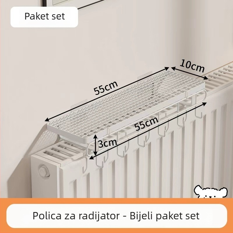 Polica za radijator s kukicama za kupaonicu, bez bušenja, za sušenje i skladištenje odjeće