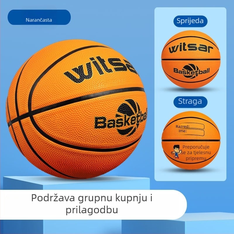 Plava gumena košarkaška lopta za djecu, veličine 3–7, pogodna za vrtić i osnovnu školu.