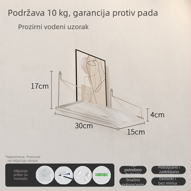 Akrilni zidni polica s četiri etaže, proziran organizator za dnevni boravak i kuhinju