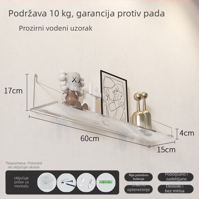 Akrilni zidni polica s četiri etaže, proziran organizator za dnevni boravak i kuhinju