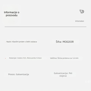 Prsten s Moissanitom za žene, srebro 925 – minimalistički stil, četiri kandže, mikro pavé