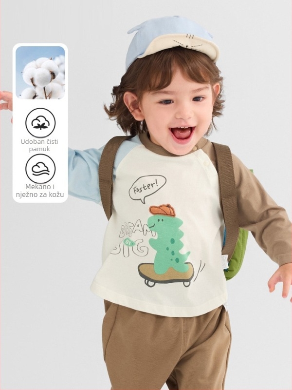 Dječja pamukasta majica s dugim rukavima i crtani motiv – 100% pamuk, unisex, proljeće i jesen