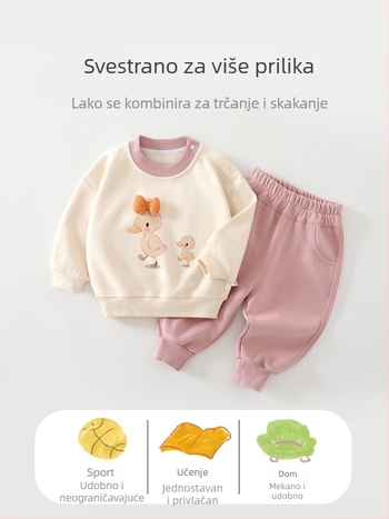 Dječji dvodijelni komplet: pulover i hlače s crtićnim životinjama, jesensko-zimska 2025, za djecu 1-3 godine, pamuk