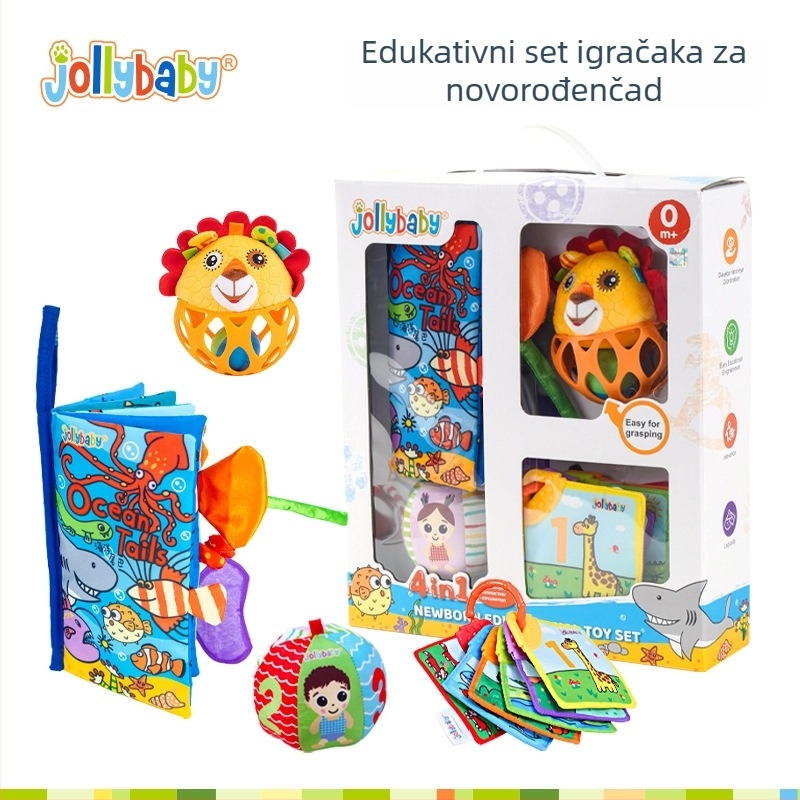 Jollybaby poklon paket za novorođenčad: umirujući rani razvoj set s platnenom knjigom, zvečka i bebi igračkama za 0–6 mjeseci