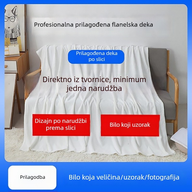 Prilagođena digitalno otisnuta flanel deka, poliester, 800–1000 g, premium, moderni minimalistički stil, za sve sezone.