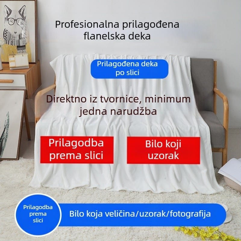Prilagođena digitalno otisnuta flanel deka, poliester, 800–1000 g, premium, moderni minimalistički stil, za sve sezone.