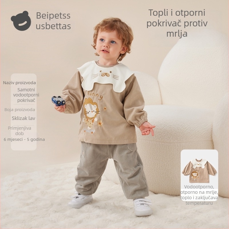 Beitais dječji corduroy smock, jesensko–zimska vodootporna pregača za bebe, prehrambena pregača za vrtić