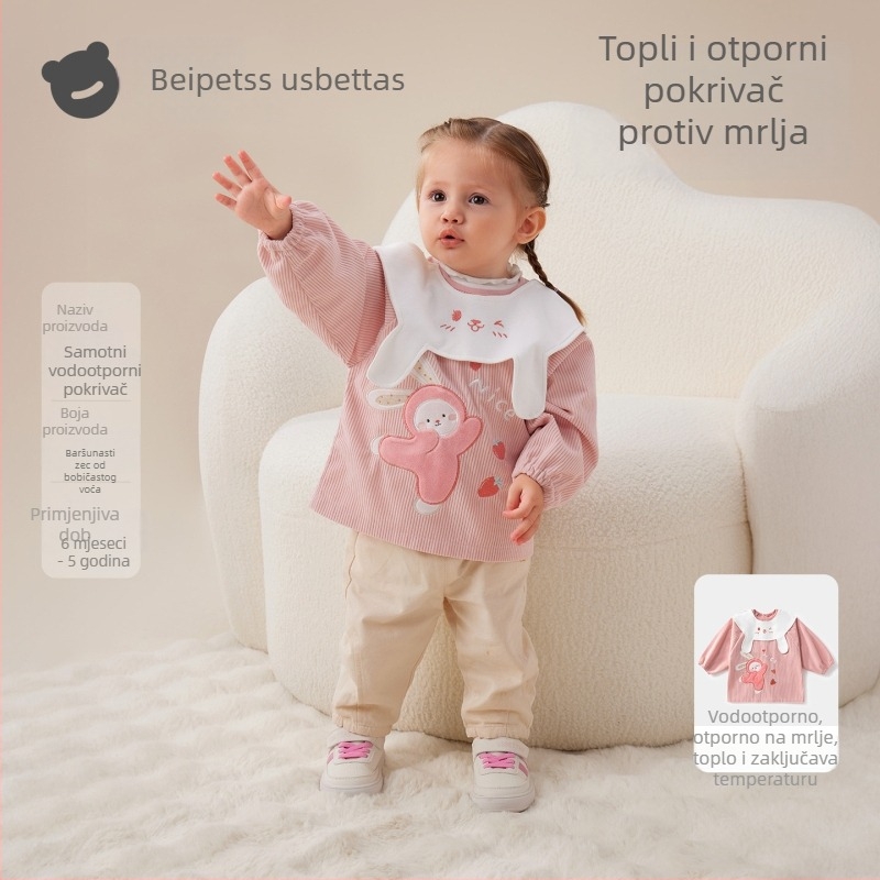 Beitais dječji corduroy smock, jesensko–zimska vodootporna pregača za bebe, prehrambena pregača za vrtić