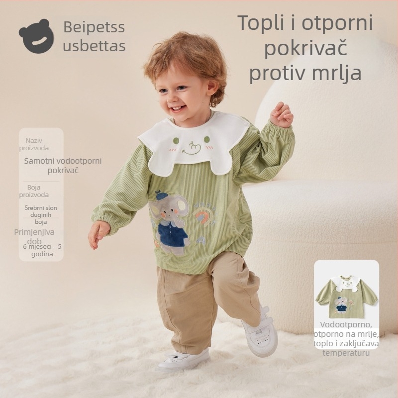Beitais dječji corduroy smock, jesensko–zimska vodootporna pregača za bebe, prehrambena pregača za vrtić