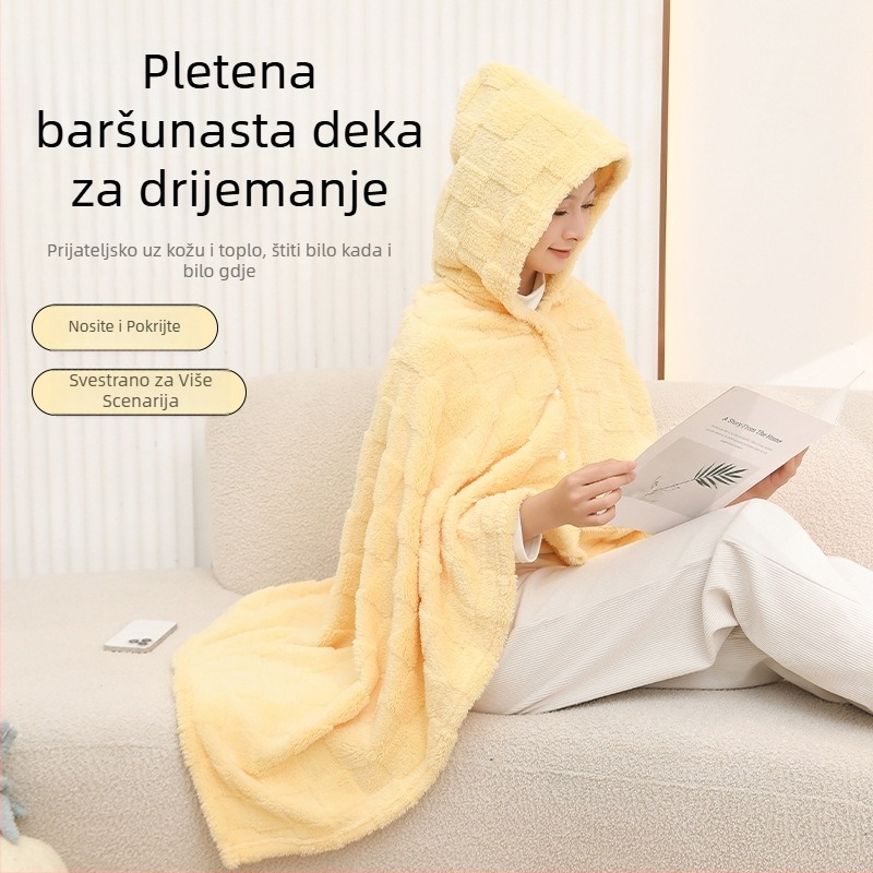 Deka s kapuljačom i kopčama – višenamjenska šal-deka za uredske odmore i postpartumnu njegu, lagana, jednobojna