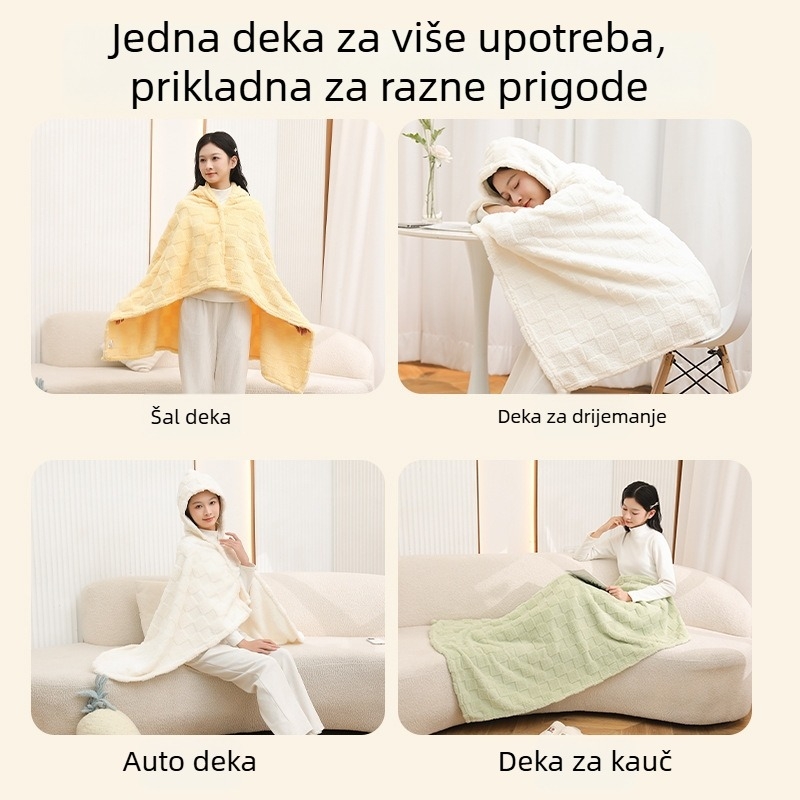 Deka s kapuljačom i kopčama – višenamjenska šal-deka za uredske odmore i postpartumnu njegu, lagana, jednobojna
