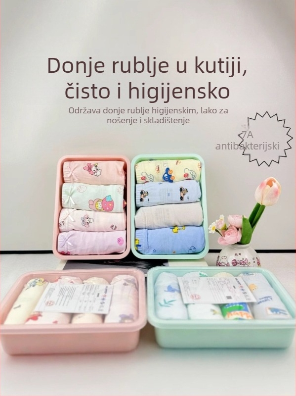 4 komada dječjih gaćica u stilu Bento box, unisex, pamuk, A razred, 7A antibakterijski, uzorak crtića, bez stezanja, mala veličina