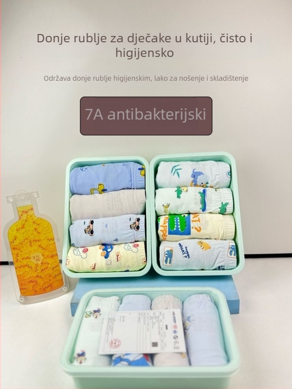 4 komada dječjih gaćica u stilu Bento box, unisex, pamuk, A razred, 7A antibakterijski, uzorak crtića, bez stezanja, mala veličina