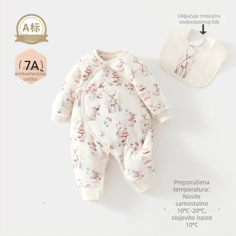 Dječji kombinezon od 100% pamuka, klasa A, punilo od 120 g vlakana soje, debeli jesenski i zimski model, za novorođenčad 0–12 mjeseci, unisex, dugi rukavi, bez kapucama