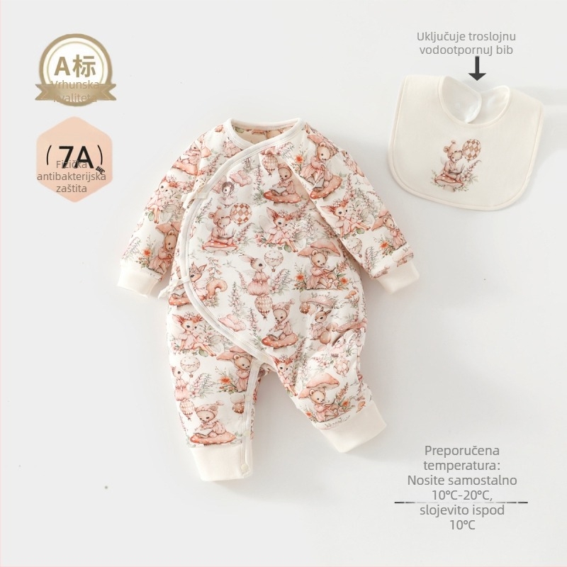 Dječji kombinezon od 100% pamuka, klasa A, punilo od 120 g vlakana soje, debeli jesenski i zimski model, za novorođenčad 0–12 mjeseci, unisex, dugi rukavi, bez kapucama