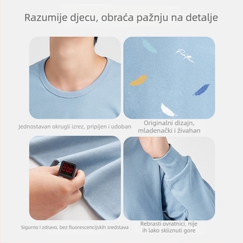 Dječji termalni komplet od 100% pamuka — majica s okruglim izrezom i dugačke hlače, proljeće i jesen