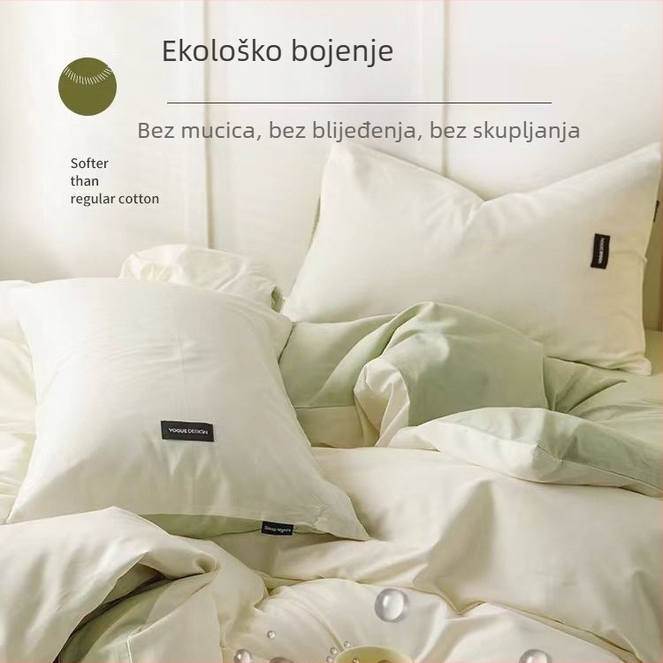 Komplet posteljine od 100% pamuka, četiri dijela, lagani luksuz, minimalistički dizajn, dugovlaknasti pamuk, jednobojan, za studentski dom