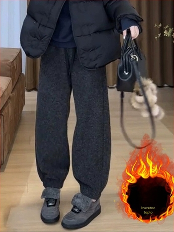 Ženske casual hlače s flisom za jesen-zimu, plus veličina, udoban kroj, visokim struk, debela tkanina, ravne krojene hlače jogger