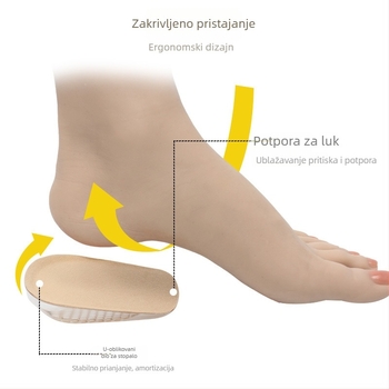 Unisex nevidljive uloške za povećanje visine, PU, visokoelastična apsorpcija udara, ne deformiraju se, podstava za petu, pola veličina, protuklizno