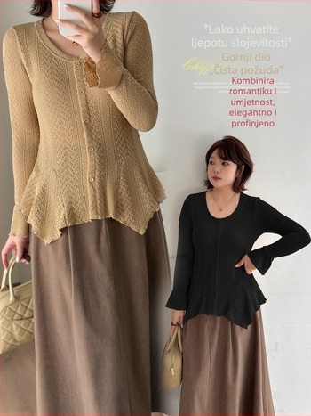 Inno Plus-Size Ženska Bluza u Francuskom stilu s okruglim izrezom i širokim rukavima, zima, asimetričan stisak struka za vitak izgled 423606